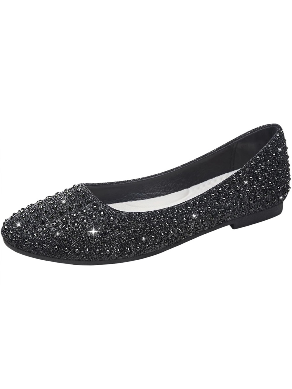Women Rhinestone Ballet Flats Sparkly Classic Round Toe Flats Black Size 8 NWOT